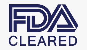 Fda cleared logo in blue letters.