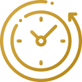 Gold-toned VisionBody line drawing of a clock
