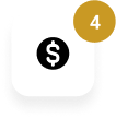 A white square icon with a black dollar sign in the center and a yellow notification badge showing the number 4 in the top-right corner.