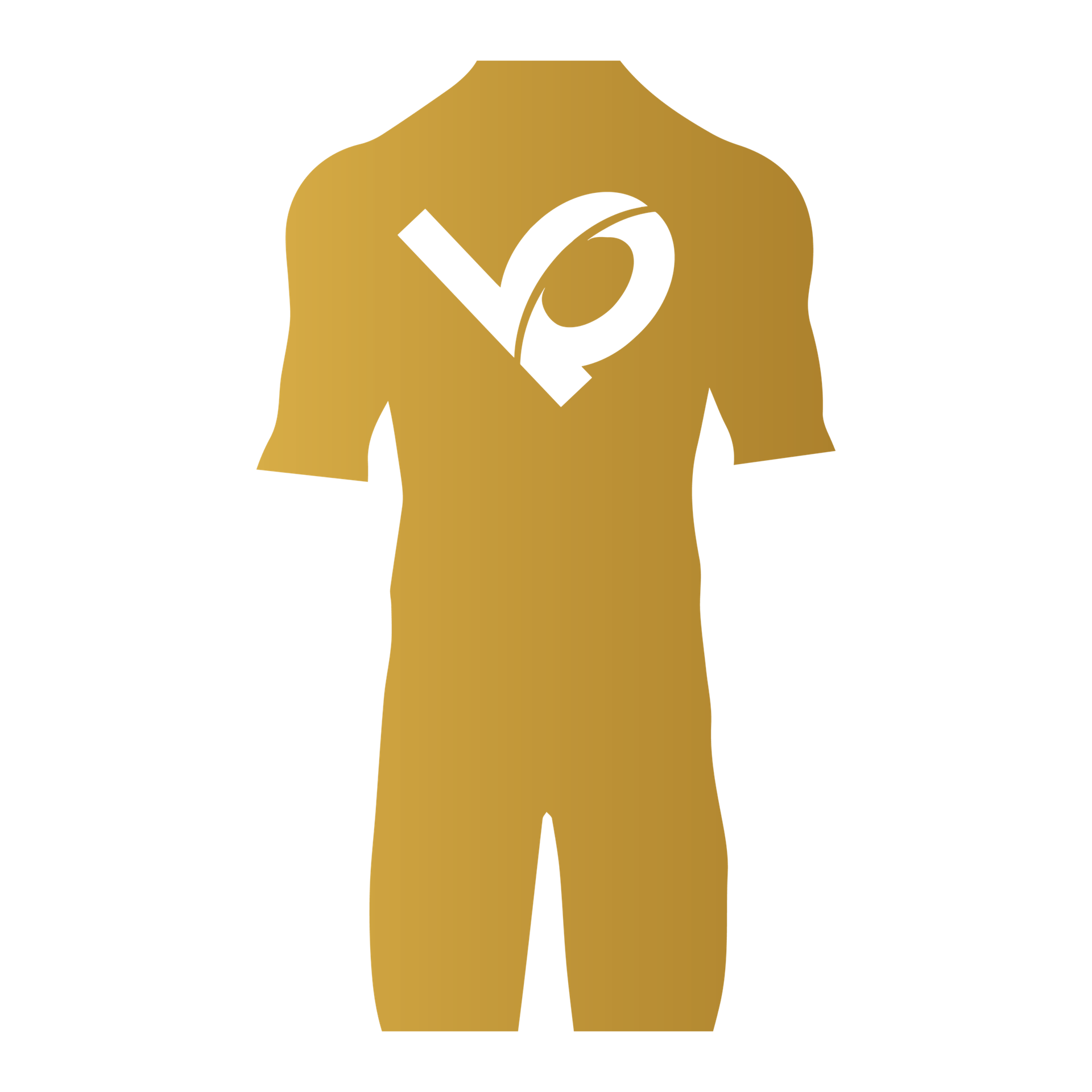 Illustration of a golden sports jersey featuring a white logo composed of a stylized "V" and an eye on the chest.